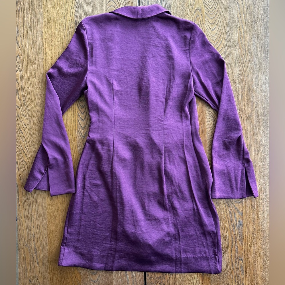 MANGO Wrapped Satin Buckled Dress Dark Purple Whimsical Statement Flare Sleeves - Picture 10 of 14